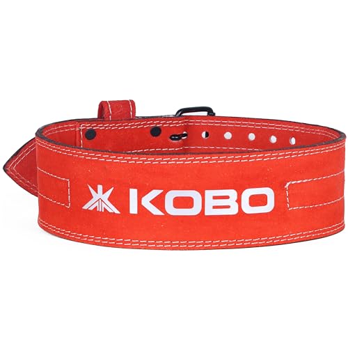 Image of Kobo 6 mm Prong Gym Belt For Weight Lifting Fitness, Seude Leather, 4 inch Wide Back Support, 9 Adjustable Dual Holes, Powerlifting Bodybuilding Deadlift Squat Workout Strength Training, Men Women