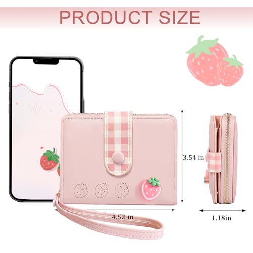Sunwel Fashion Strawberry Wallet Card Holder Small Cute Wallet Zipper Coin Pocket Wallet for Women Girls (PINK)3
