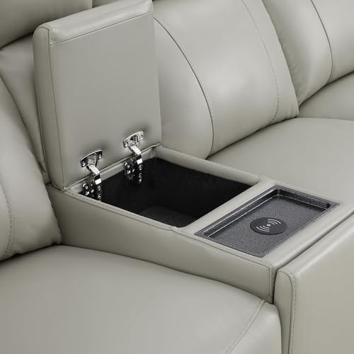Image of CHITA Genuine Leather Power Recliner Sofa, 3 Seater with Console, Grey