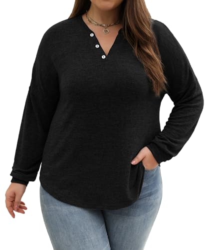 Image of Gloria&Sarah Womens Plus Size Tops Long Sleeve Henley Shirts Fall Fashion Oversized Sweatshirt Tunic Sweaters L-4XL