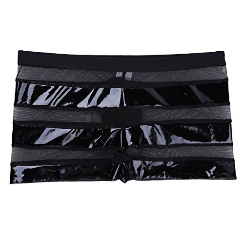 Yizyif Men's Sexy Wet Look Underwear Faux Leather Jockstraps Boyshorts Boxer Briefs Black Large #TOP3