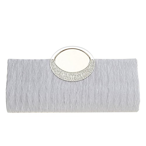 sicai - Cartera de mano de Satén para mujer, color plateado, talla Talla única