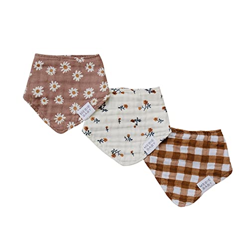 Image of Mebie Baby Muslin Cotton Bib, 3 pack, Baby Bib Set for Burp, Spit Up, Drool, Bandana Bibs for Baby Boy or Baby Girl