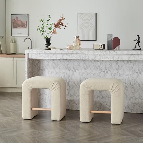 Christopher Knight Home 24" Boucle Counter Height Bar Stools Set of 2, Upholstered Armless Chairs, Backless Dining Stools, U-Shape Stool Dining Chairs for Kitchen Island, Small Dining Areas, Beige