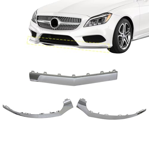 XQSMWF 3Pcs 2188851774 Chrome Front Bumper Lip Moulding Trim Cover Compatible with Mercedes Benz W218 C218 X218 CLS450 550 3.0L 4.6L 5.5L 2015-2018 2188851574 2188851674