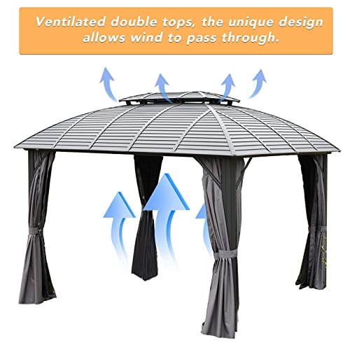 Domi Outdoor Living 10' X 12' Hardtop Gazebo Outdoor Aluminum Gazebo Arc Grill For Patios Deck Backyard,Galvanized Steel Double Roof,Curtain&Netting By Domi Outdoor Living thumb #6
