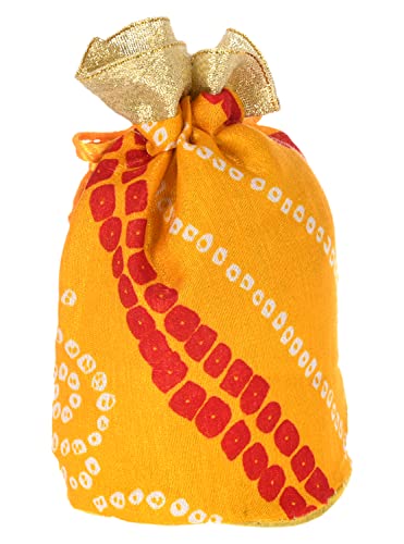Image of Kuber Industries Multiuses Bandhej Print Potli Bag for women with Drawstring Set of 15 (Assorted)