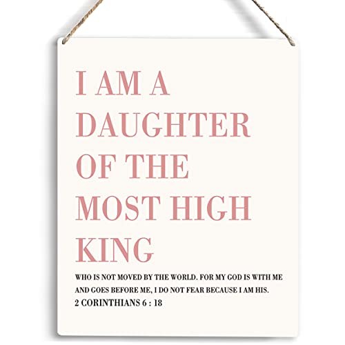 Image of Wall Art Daughter Gifts I Am A Daughter Of The Most High King Nursery Decor Inspirational Christian Religious Gifts for Women Her Girl Daughter Bible Verse Wall Art Wooden Hanging Sign 8 x 10 Inches