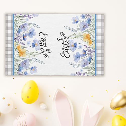Image of Spring Summer Bunny Kitchen Towels, Farmhouse Egg Flowers Dish Towels Set of 2, Easter Watercolor Wildflower 18 x 26 Inch Hand Towel Quick Drying Dishcloth Decor for Kitchen Bathroom Home