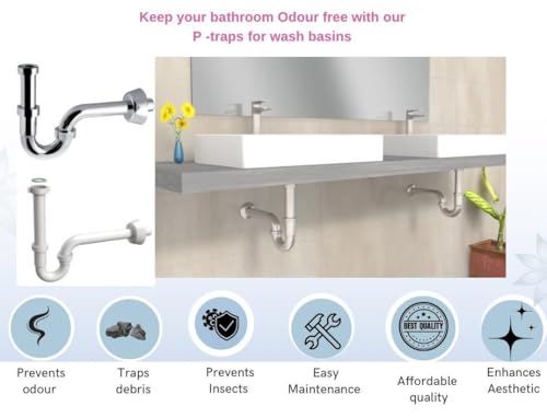 Image of Bonomini P Trap for Wash Basin & Kitchen Sink, 1 inch1 /4, PP Material, Off White, Modern Style