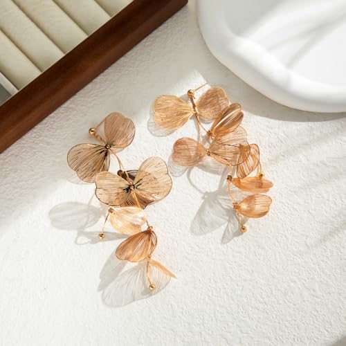 JOYAGIFT Gold Ginkgo Biloba Flower Hollow Drop Earrings Chunky Gold Statement Earrings Trendy Floral Dangle Earrings Exaggerated Jewelry Gifts for Women4