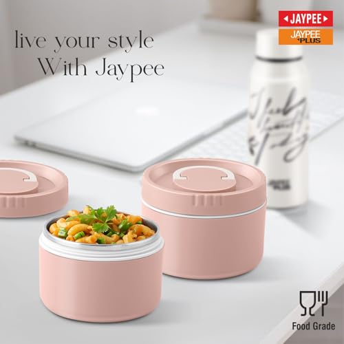Image of Jaypee Plus Snackpac Sr. Airtight Leakproof Container 500 ml Lunch Box for School, Office, Ideal for Snacks and Meal, Keeps Food Hot & Fresh Inner Stainless Steel Easy to Carry Handle, Sanitary Pink