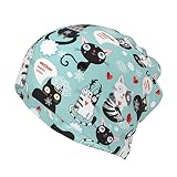 Gorro holgado con estampado de gatos blancos y negros, multifunción, gorro de quimioterapia, gorros, turbante, Gatos blancos y negros, talla única