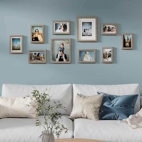 Image of Vittanly Picture Frames Set of 10, Picture Frames Collage Wall Decor with Two 8x10, Four 5x7 and Four 4x6 Photo Frames, Gallery Wall Frame Set for Wall or Tabletop Display, Grayish Brown