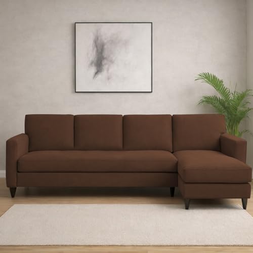 Image of Carlos RHS 4 Seater L Shape Sofa Set for Living Room & Home Office Furniture, Modern Durable Sectional Corner Sofa Couch, Premium Fabric Comfortable Seating with Strong Frame (Brown)