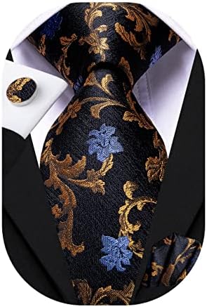 Hi-Tie Ties for Men Silk Tie Sets Pocket Square Cufflinks Wedding Formal Business Party Mens Tie Sets