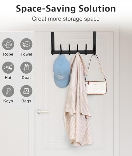 Optish Türhaken zum Einhängen, Türgarderobe zum Einhängen mit 12 Haken, Flexible Kleiderhaken Tür Patzsparende Türhakenleiste für Badezimmer für Handtüchern und Hüten(1 Pack, Schwarz)