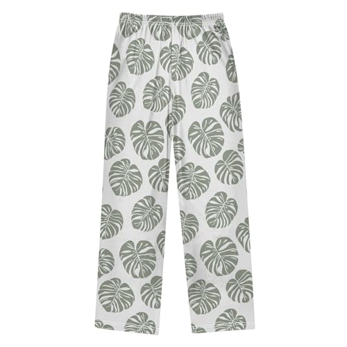 Pajama Pants Lounge Sleep PJ Bottoms Sleepwear Elastic Waist Drawstring S Green Monstera Leaves2