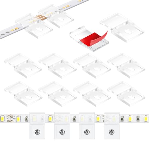 20Pcs Light Strip Mounting Clips Clear Self Adhesive LED Strip Light Fixing Clips Led Light Fasteners Mounting Holder Brackets with Screws Cable Clamp Organizer for 10mm Light Strip