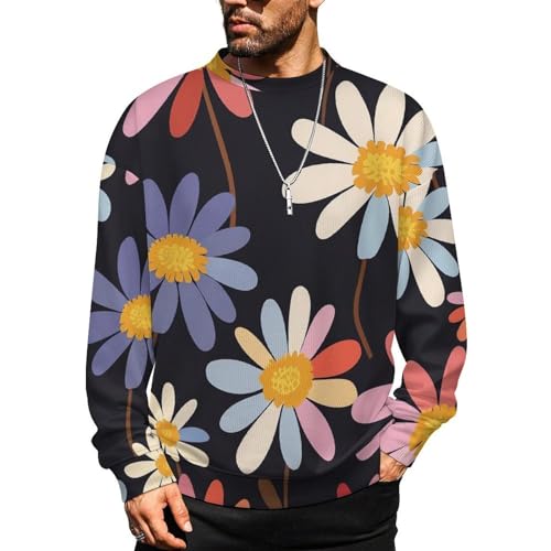 MoBlinko Sweaters for Men Pink Purple Daisy Mens Crewneck Sweater Long Sleeve Lightweight Pullover