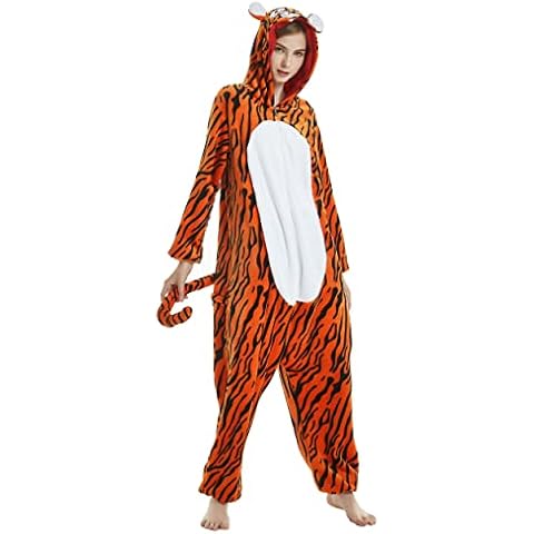 Kigurumi Adult Animal Costumes for Carnival Halloween or Show Party Christmas Show Pajamas Onesies Underwear Zoo Winter Unisex for Women and Men (XL, Tiger 2) Cover