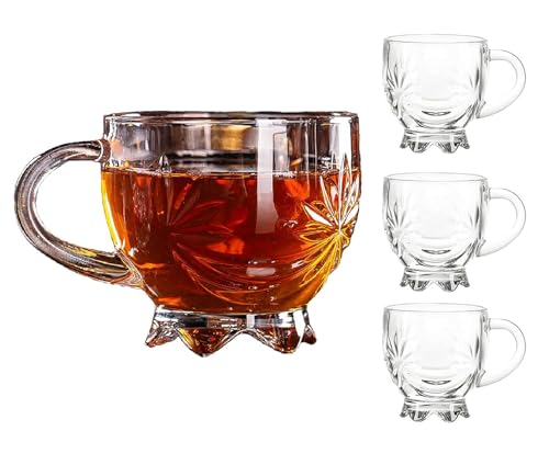 Image of ANKUL Premium Glass Coffee Mug Tea Cups Set of 4-150 ML, Transparent, Glass Cups Set for Coffee, Green Tea, Herbal Tea, Lemon Tea, Milk Cup, Hot /Cold Drinks Cups (Flower, 4)