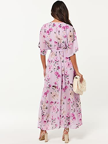 Image of ANRABESS Womens 1 /2 Sleeve Beach Wedding Guest Maxi Dresses 2026 Summer Wrap V Neck Boho Floral Flowy Slit Long Dresses