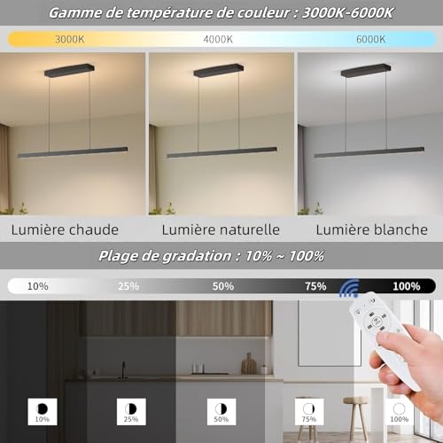 Lustre linéaire dimmable avec télécommande 3000K-6000K