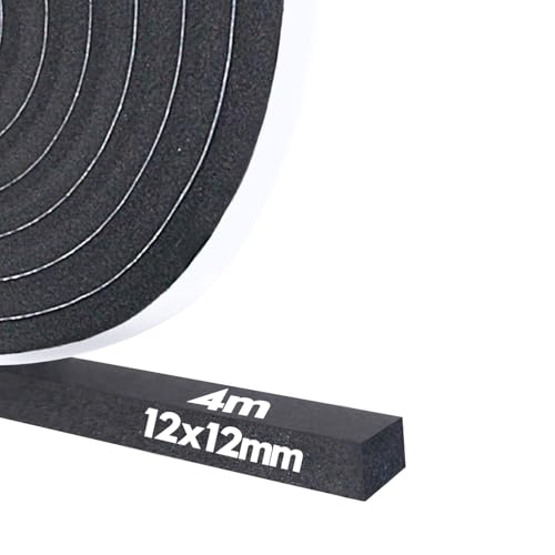 Storystore Joint Isolation pour Fenêtre Porte, Joint Adhésif en Mousse Caoutchouc, 12mm de Large x 12mm d'Épaisseurs x 4m de Long, Joint en Bande...