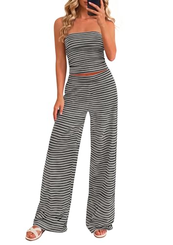 PRETTYGARDEN Two Piece Striped Sets for Women Summer Travel Outfits