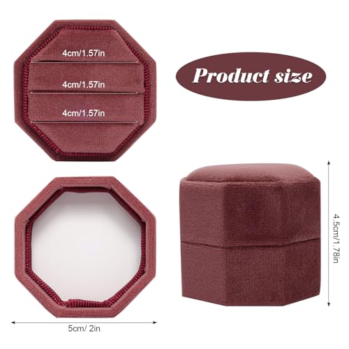 Gvhntk Velvet 3 Slots Jewelry Ring Box Vintage Octagon Ring Display Holder Gift Premium Gorgeous Case with Detachable Lid for Wedding Engagement Proposal Keepsake Ceremony (Dusty Rose) - Thumbnail 4