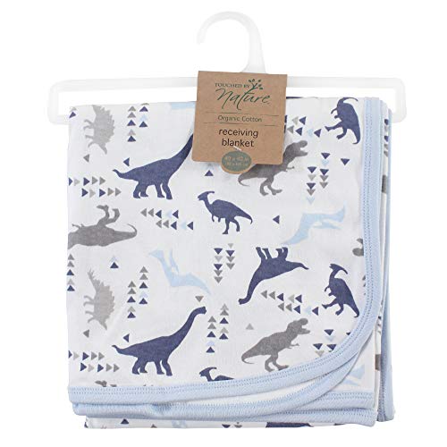 Image of Touched by Nature Unisex Baby Organic Cotton Swaddle, Receiving and Multi-purpose Blanket, Dino, One Size