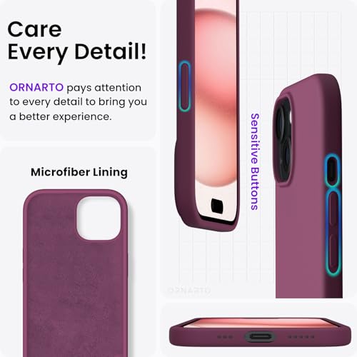 ORNARTO Compatible with iPhone 15 Case 6.1, Slim Liquid Silicone 3 Layers Full Covered Soft Gel Rubber Phone Case, Anti-Scratch Shockproof Protective Cover 6.1 Inch, Wine Red by ORNARTO - Image 5