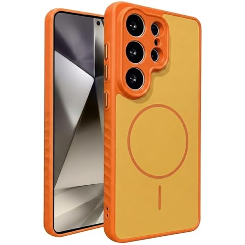 Image of VONZEE Matte Magnetic Case Compatible for Samsung Galaxy S24 Ultra Wireless Charging Shockproof Anti-Scratch TPU PC Slim Fit Full Protection Phone Cover for Samsung Galaxy S24 Ultra-Orange