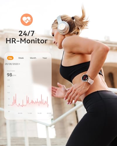 Foto von AGPTEK Smartwatch, 1,3 Zoll runde Armbanduhr mit personalisiertem Bildschirm, Musiksteuerung, Herzfrequenz, Schrittzähler, Kalorien, usw. IP68 Wasserdicht Fitness Tracker für iOS und Android, Rosa