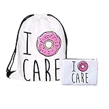 Fashion Culture I Donut Care Drawstring Backpack & Cosmetic Bag Set, White Donut Graphic, Foldable Travel Bag, Adjustable Shoulder Straps