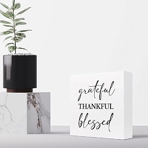 Grateful Thankful Blessed Motivational Wood Box SignInspirational Wooden Block Sign for Home Bedroom Farmhouse Wall Shelf Table Decor
