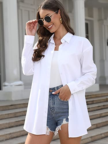 Hoteve White Button Down Shirt Women Plus Size Shirts Up Boyfriend Blouses Dressy Casual Cotton Oversized Long Sleeve Tops White Size Xs #TOP2