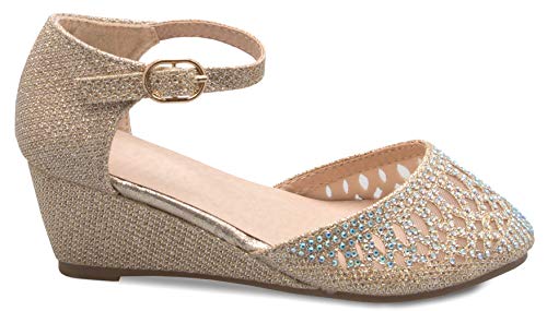 Image of Olivia K Girls Glitter and Rhinestone Open Toe Wedge Heel (Toddler /Little Girl)