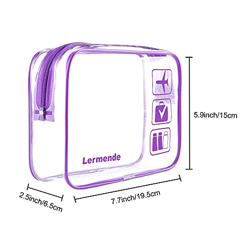 Image of 2pcs /pack Lermende Clear Toiletry Bag TSA Approved Travel Carry On Airport Airline Compliant Bag Quart Sized 3-1-1 Kit Luggage Pouch (Purple)