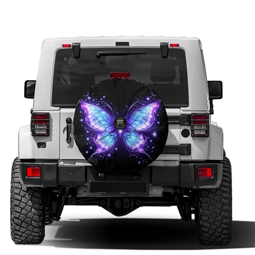 Image of Delerain Spare Tire Cover with Backup Camera Hole Blue Purple Butterfly Wheel Covers Waterproof Dust-Proof UV Sun Universal Fit for Trailer RV SUV Truck (17 Inch for Diameter 31 inch-33 inch)
