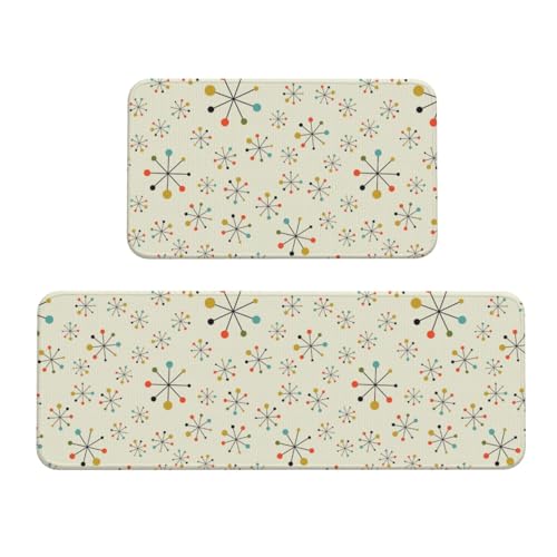 Aruzdey Kitchen Mats for Floor 2 Piece Set, Mid Century
