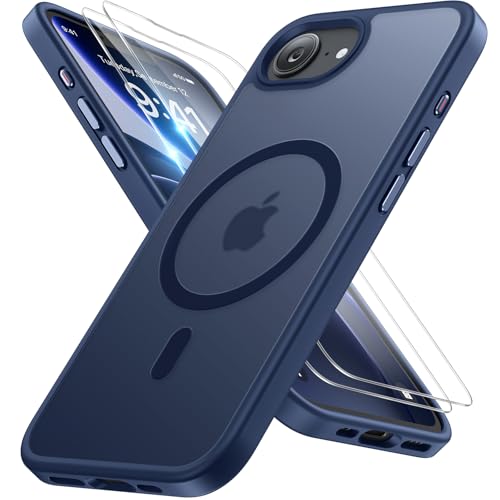 Image of Miracase for iPhone 16e case & iPhone 17e Case for MagSafe [with 2x9H+ Screen Protectors] TOP Military-Grade Protection Shockproof with Velvet Touch for iPhone 16e /17e Phone Case 6.1 inch, Dark Blue