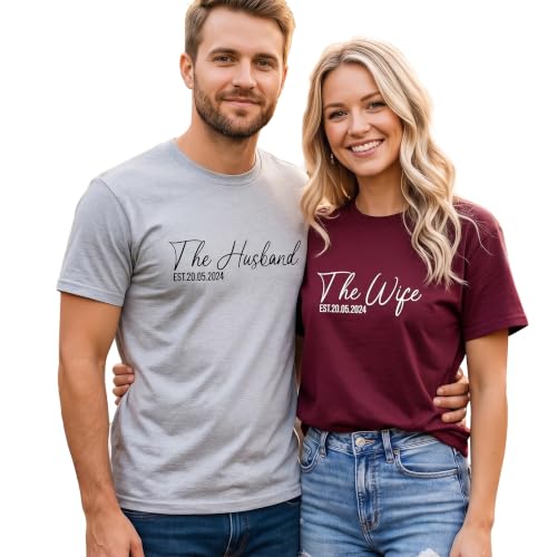 Image of Anniversary Matching Shirts, for Couple, Heart Design T-Shirt Set, Wedding Present, Honeymoon Outfit