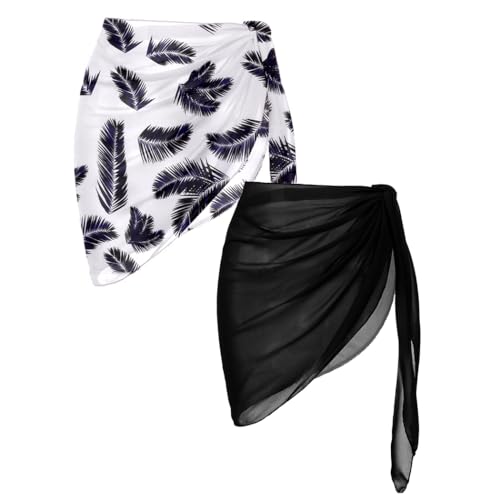 Image of Ekouaer 2 Pieces Women Beach Sarongs Sheer Cover Ups Chiffon Bikini Wrap Skirt for Swimwear S-XXL