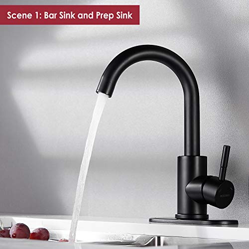 Roddex Wet Bar Sink Faucet Stainless Steel One Hole 360 Swivel Bar Mixer With 3 Hole Cover Deck Plate Small Modern Single Handle Kitchen Tap For Bath Bathroom Sink Prep Sink,Matte Black … #TOP1