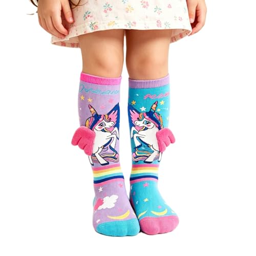 Geagodelia Funny Crazy Novelty Knee High Socks for Kids Toddler Boys Girls Bright Colourful Cartoon Animal Pattern Long Socks Small Gifts (Pony Purple 3_years-12_years)