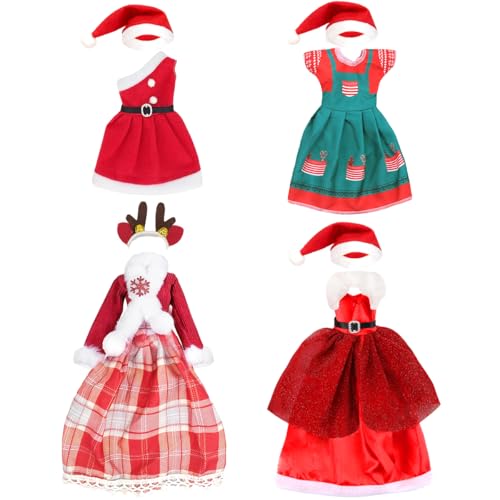 Puppenkleidung Weihnachten, 4 Stück Weihnachten Kleidung für 30 cm Puppen Zubehör, Wichtel Kleidung Miniatur enthält Lange Weihnachtskleider...