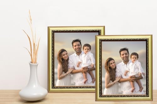 Image of photo frame for wall decor /Tabletop /Wall hanging Synthetic wood for Bedroom, Office Desk, Living Room, birthday, gift tiems (10 x 10 inch) dark Golden Color