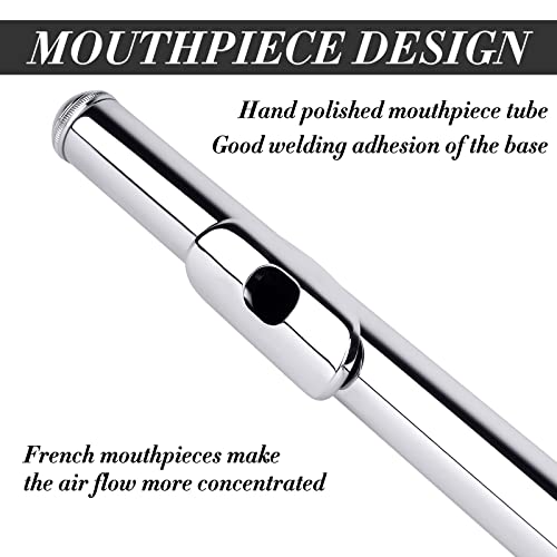 Slade Closed Hole C Flutes - Musical Instrument Beginner Student Flute With Case, Stand, Gloves, Tuning Rod, Carrying Case, Joint Grease And Cleaning Kit, Silver #TOP1